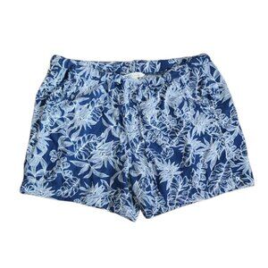 Briggs Shorts Womens Size L Large Blue Floral Linen Blend Pull On Pockets Beachy